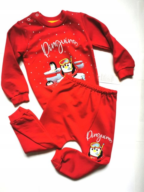 KOMPLET świąteczny Pingwin 80 bluza spodnie 12m