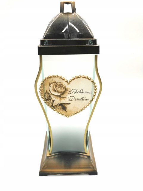 Lampion kapliczka znicz szklany dla dziadka ZŁOTY