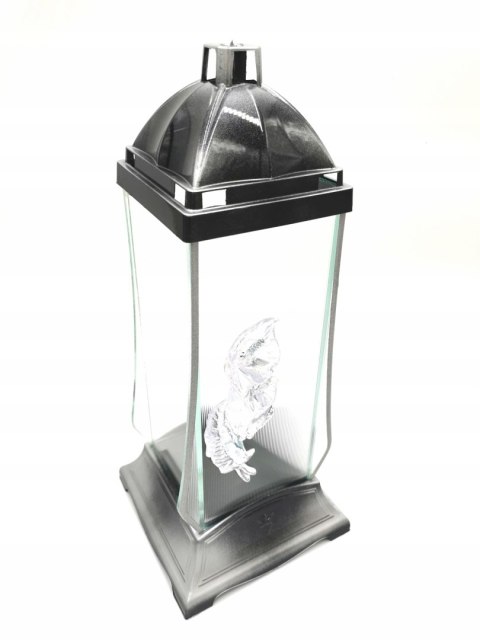 PIĘKNA KAPLICZKA SREBRNA KWIAT SZKLANY 36 CM ZNICZ