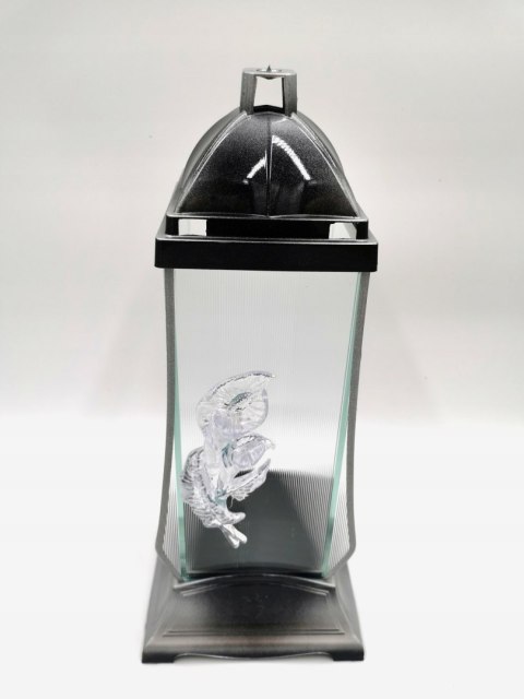 PIĘKNA KAPLICZKA SREBRNA KWIAT SZKLANY 36 CM ZNICZ