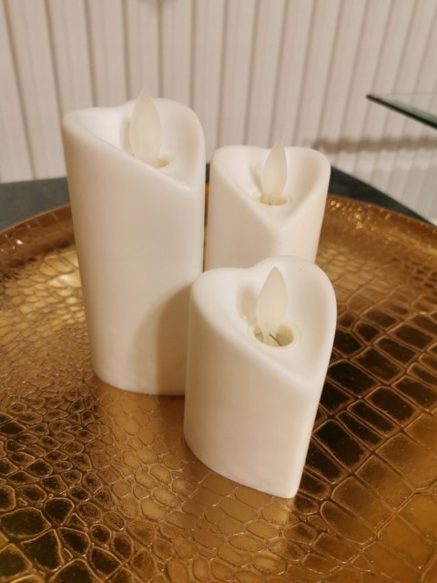 PREZENT ROCZNICA ZESTAW 3 białych ŚWIEC 4D SERC