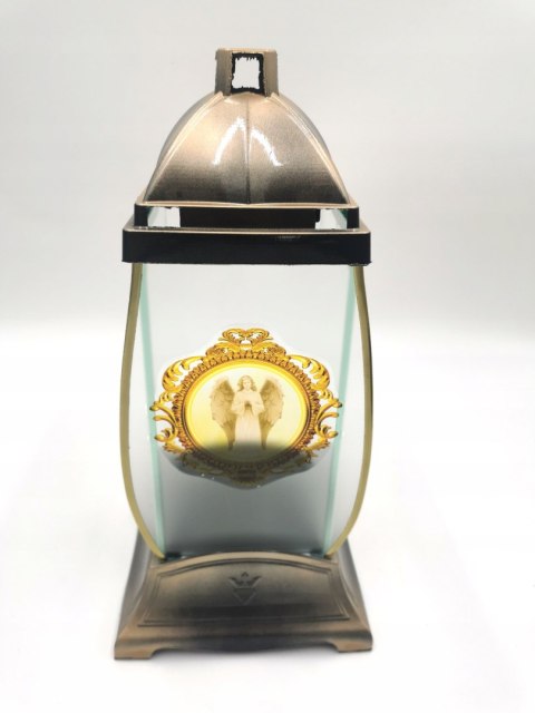 ZNICZ ANIOŁ BARYŁKA DUŻA ZŁOTA MATOWA LAMPION 32CM