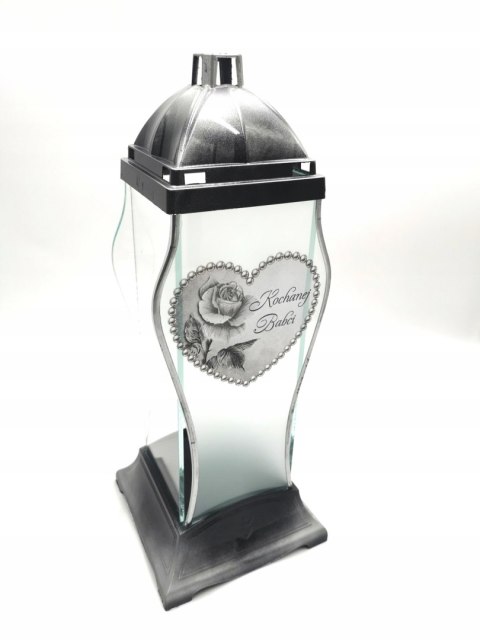 ZNICZ DLA BABCI ZNICZ BABCIA SREBRNE SERCE ROŻE