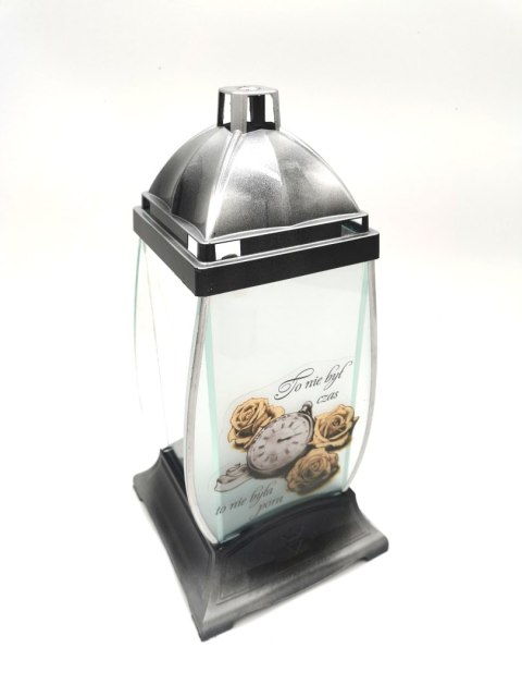 ZNICZ KAPLICZKA Z ZEGAREM SREBRNA BARYŁKA Z RÓŻAMI