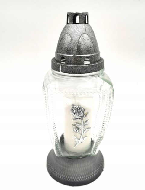 ZNICZ UNIWERSALNY PIĘKNY KWIAT SREBRNA RÓŻA 25 CM