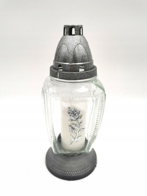 ZNICZ UNIWERSALNY PIĘKNY KWIAT SREBRNA RÓŻA 25 CM