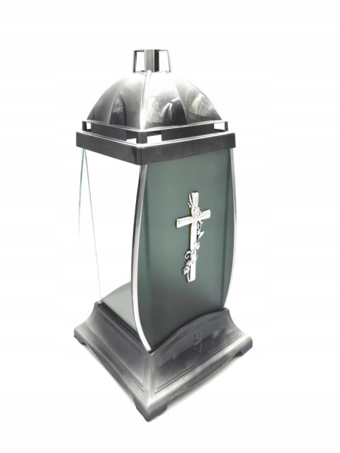 ZNICZ ZNICZE KAPLICZKA SATYNOWA srebrny KRZYŻ 32CM