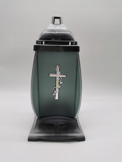 ZNICZ ZNICZE KAPLICZKA SATYNOWA srebrny KRZYŻ 32CM