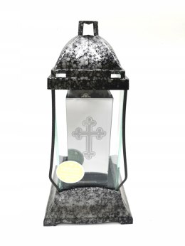 Znicz baryłka krzyż CZARNY LAMPION SZKŁO W SZKLE