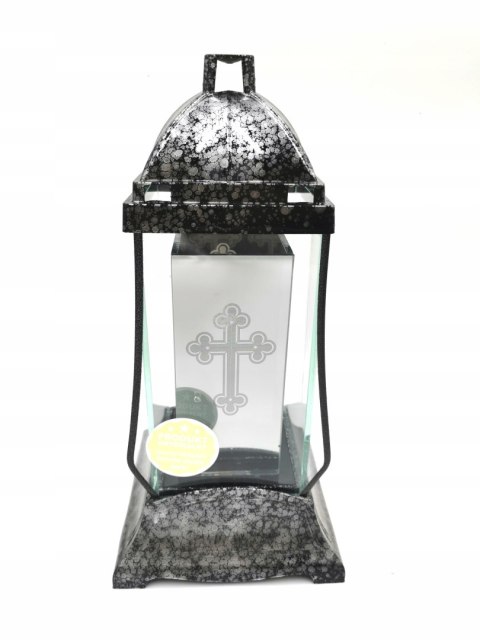 Znicz baryłka krzyż CZARNY LAMPION SZKŁO W SZKLE