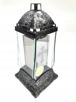 Znicz baryłka krzyż CZARNY LAMPION SZKŁO W SZKLE