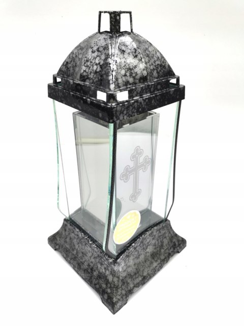 Znicz baryłka krzyż CZARNY LAMPION SZKŁO W SZKLE