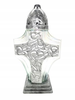 Znicz kapliczka z krzyżem wysoki srebrny znicz dekoracyjny