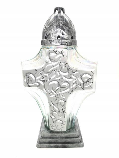 Znicz kapliczka z krzyżem wysoki srebrny znicz dekoracyjny