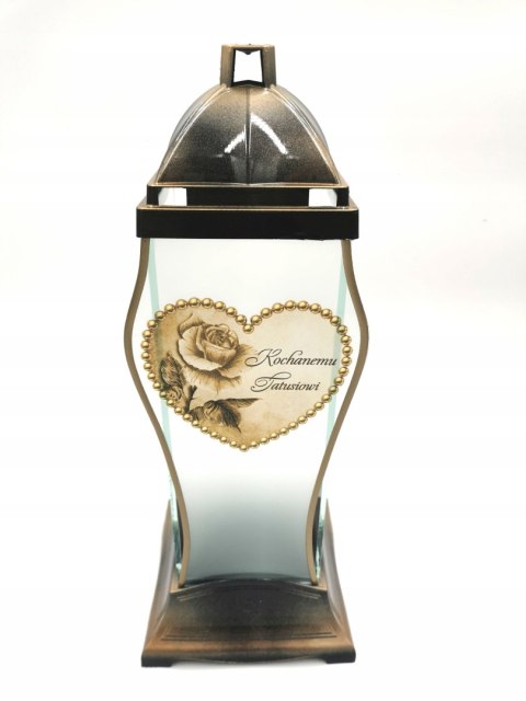 Znicz szklany, lampion złoty, kapliczka serce TATA