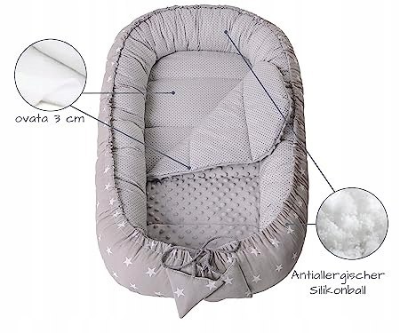 Kokon niemowlęcy Gniazdo Otulacz SZARY GWIAZDKI