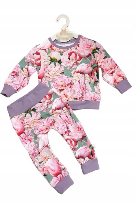 Komplet dresowy różowe flamingi 86 zestaw bluza