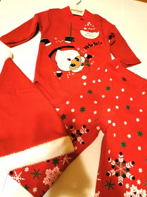 Komplet świąteczny MIKOŁAJ body czapka spodenki 68