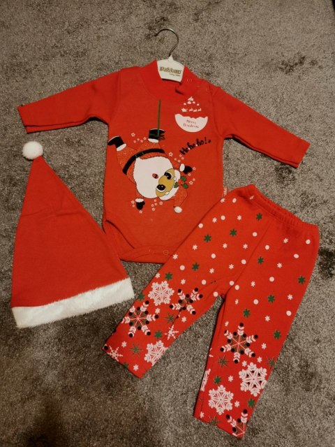 Komplet świąteczny MIKOŁAJ body czapka spodenki 68