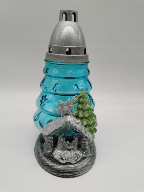 ZNICZ CHOINKA TURKUSOWA szopka niebieskie szkło