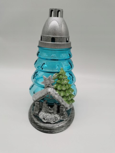 ZNICZ CHOINKA TURKUSOWA szopka niebieskie szkło