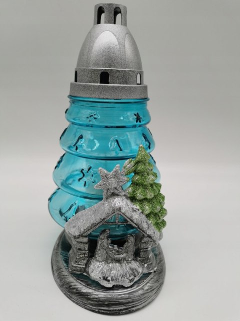 ZNICZ CHOINKA TURKUSOWA szopka niebieskie szkło