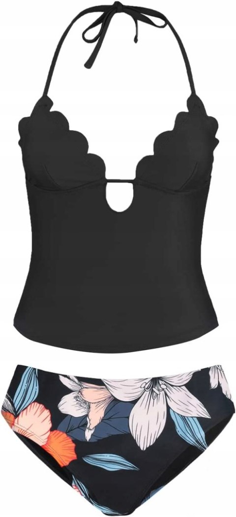 CUPSHE STRÓJ KĄPIELOWY CZARNY KWIATY dwuczęściow M