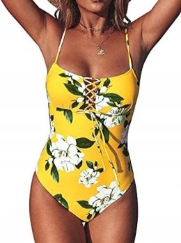 CUPSHE STRÓJ KĄPIELOWY ŻÓŁTY bikini Kwiaty L 40