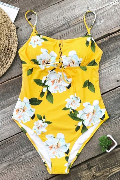CUPSHE STRÓJ KĄPIELOWY ŻÓŁTY bikini Kwiaty L 40