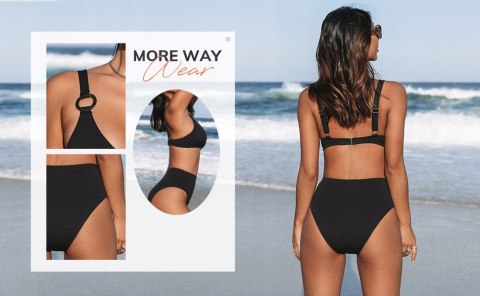 CUPSHE STRÓJ KĄPIELOWY czarny koła dwuczęściowy M