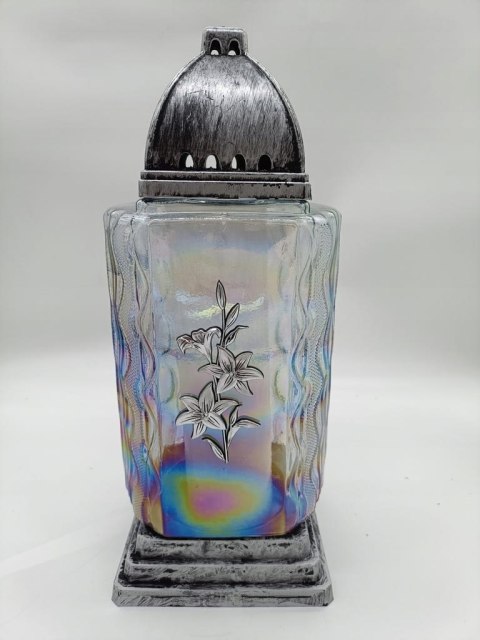 Elegancki ZNICZ LAMPION srebrna kalia DUŻA WIEŻA 35 CM TUBA (wybór)