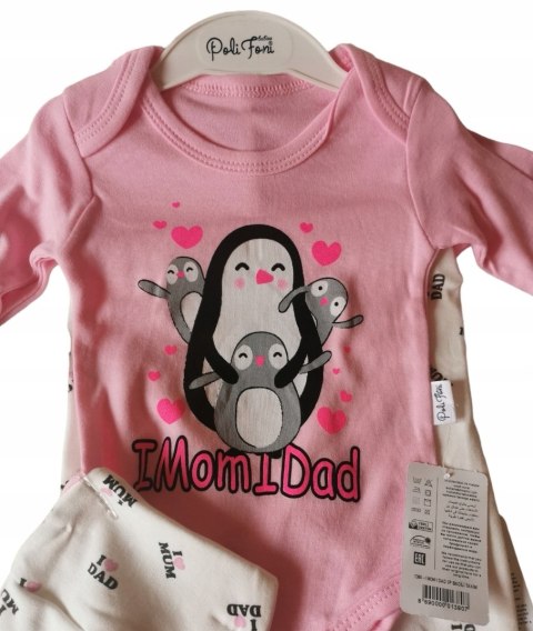 Komplet niemowlęcy jasny różowy 68 74 pingwinki