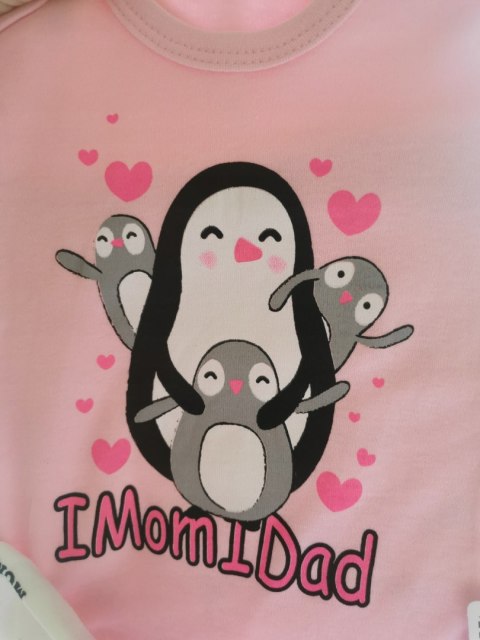 Komplet niemowlęcy jasny różowy 68 74 pingwinki