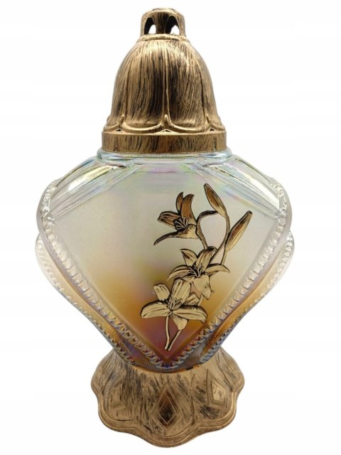 Nowoczesny Znicz Zegar z lilią ZŁOTY TĘCZOWE SZKŁO