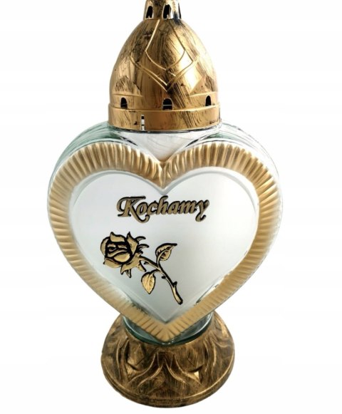 ZNICZ PIĘKNY KOMPLET ZNICZY 2X DUŻE MLECZNE SERCE KOCHAMY PAMIĘTAMY RÓŻAMI