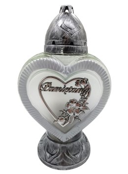 ZNICZ srebrne SERCE DUŻY LAMPION Pamiętamy Ze srebrną Różą