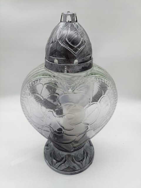 ZNICZ srebrne SERCE DUŻY LAMPION Pamiętamy Ze srebrną Różą