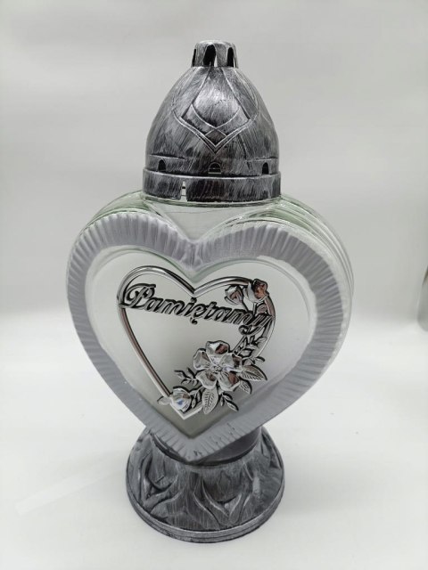 ZNICZ srebrne SERCE DUŻY LAMPION Pamiętamy Ze srebrną Różą