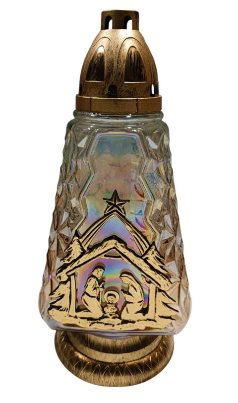 Znicz Złota SZOPKA świąteczna duży Znicz na Boże Narodzenie zdobione szkło