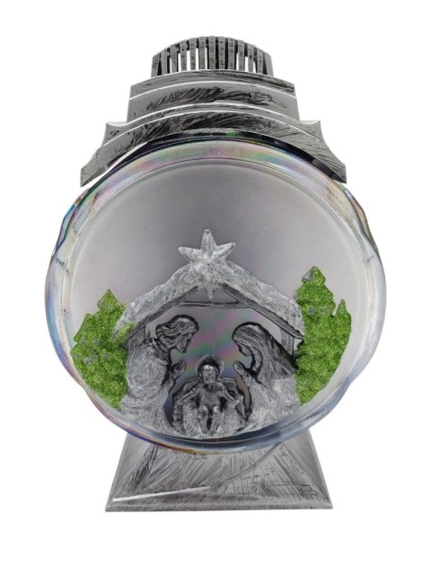 Znicz matowy szklany świąteczny DUŻY SREBRNY SZOPKA GRAFITOWA DUŻA MATOWE SZKŁO