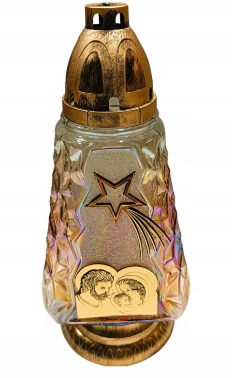 Znicz świąteczny złota choinka świąteczna tęczowa 35 cm z gwiazdką