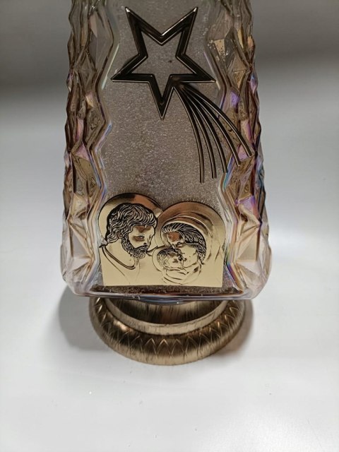 Znicz świąteczny złota choinka świąteczna tęczowa 35 cm z gwiazdką