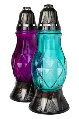 ZNICZ SMUKŁY LAMPION Wieża wysoka turkusowa fioletowa