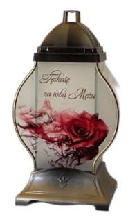 ZNICZ SZKLANA KAPLICZKA Z RÓŻĄ I DEDYKACJĄ DLA MĘŻA