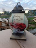 ZNICZ SZKLANA KAPLICZKA Z RÓŻĄ I DEDYKACJĄ DLA TATY ( WYBÓR KOLOR)